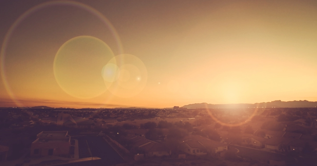 Sunset over a town