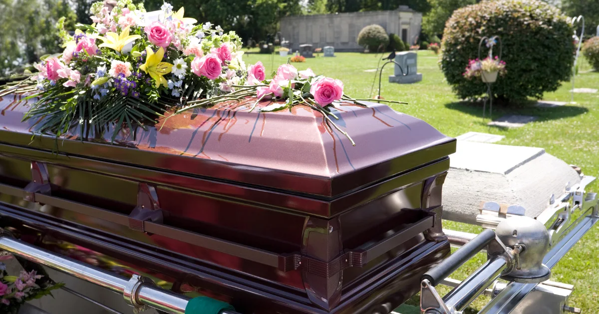 coffin at a burial site