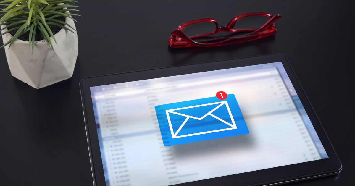A device with a picture of an email icon on it.